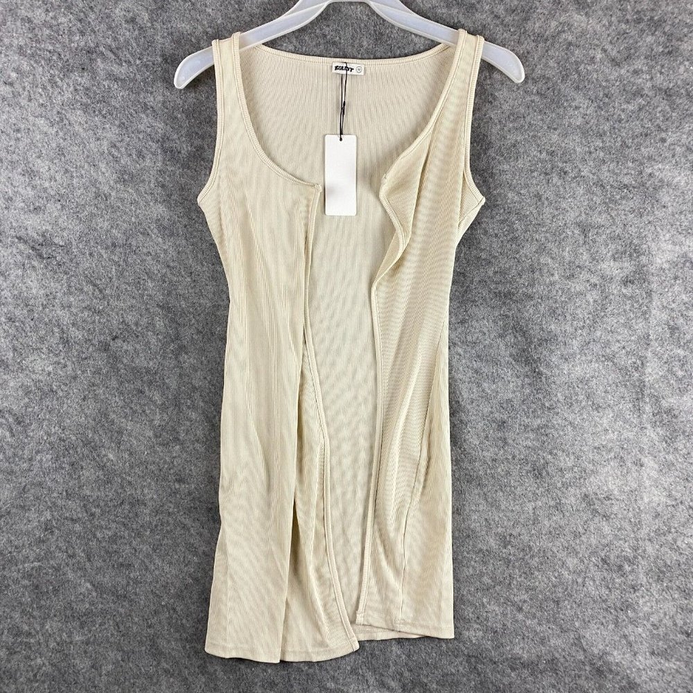 Kollyy Top Cardigan Medium Women's Sleeveless Beige Polyester Blend NWT